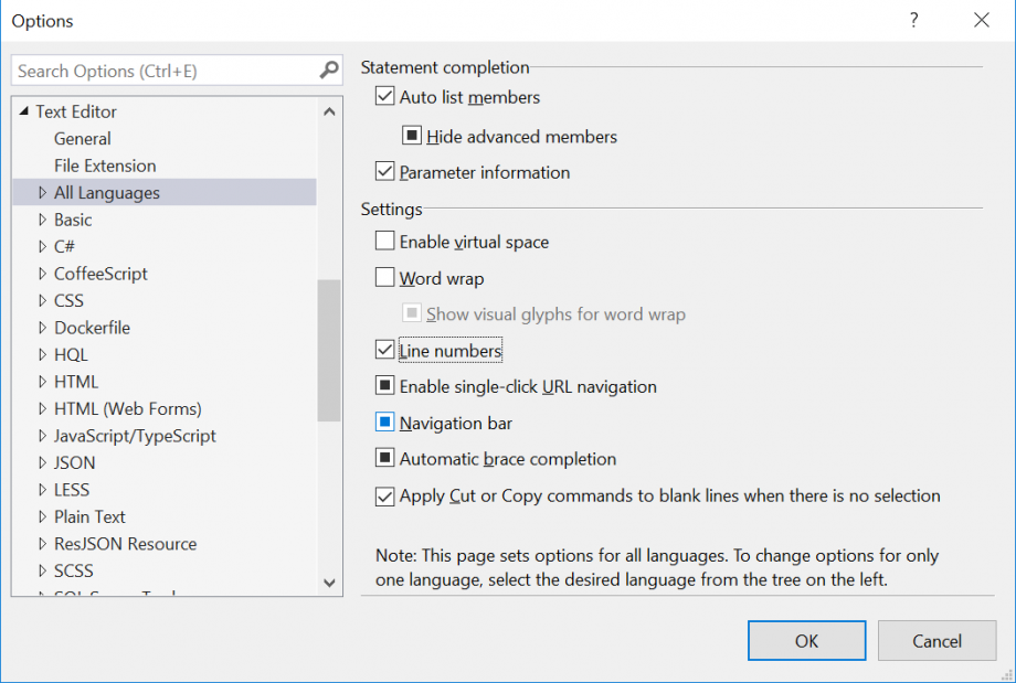 visual studio 2019 display line numbers